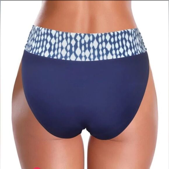 Shekini Deep Blue High Waisted Bikini Tie Knot Front Swim Bottoms, Size S, NWT - Picture 3 of 10